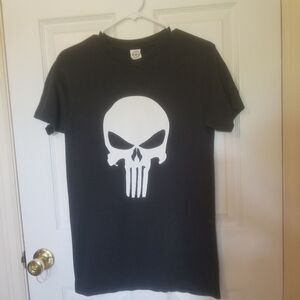 Marvel Punisher Black Cotton Short Sleeve Tshirt White Skull Graphic Size Small